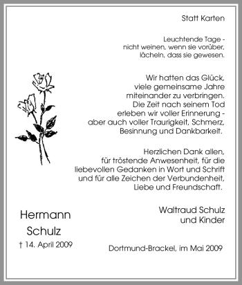 Traueranzeige von Hermann Schulz von Tageszeitung