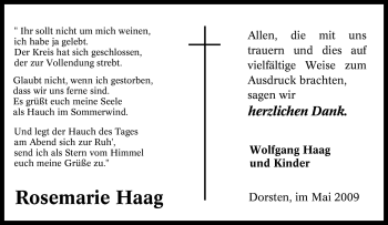 Traueranzeige von Rosemarie Haag von Tageszeitung