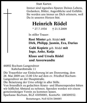 Traueranzeige von Heinrich Rödel von Tageszeitung
