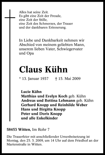 Traueranzeige von Claus Kühn von Tageszeitung