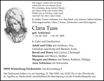 Traueranzeige von Clara Tuss von Tageszeitung