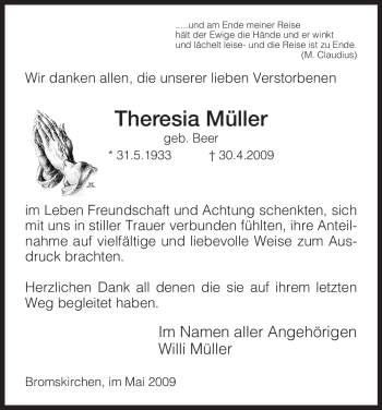 Traueranzeige von Theresia Müller von Tageszeitung