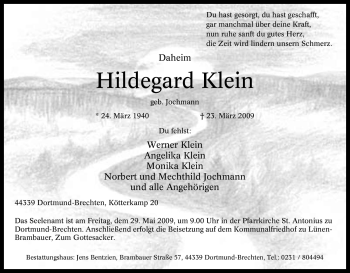 Traueranzeige von Hildegard Klein von Tageszeitung