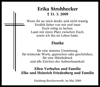Traueranzeige von Erika Strohhecker von Tageszeitung