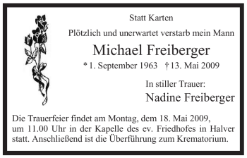 Traueranzeige von Michael Freiberger von Tageszeitung