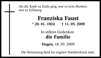 Traueranzeige von Franziska Faust von Tageszeitung
