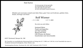 Traueranzeige von Rolf Wiemer von Tageszeitung