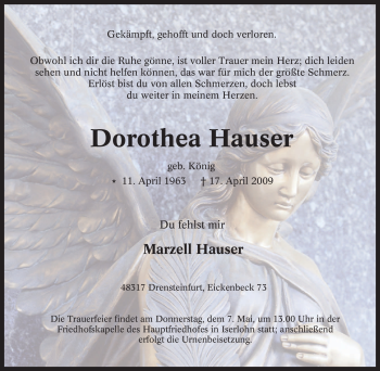 Traueranzeige von Dorothea Hauser von Tageszeitung