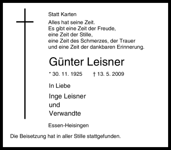 Traueranzeige von Günter Leisner von Tageszeitung