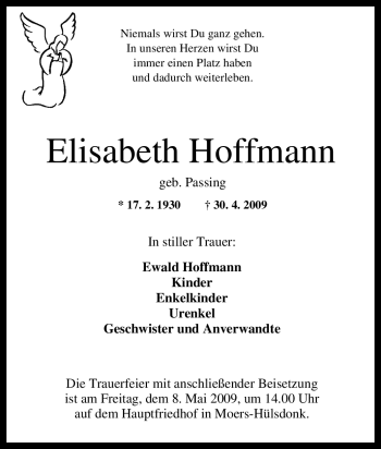 Traueranzeige von Elisabeth Hoffmann von Tageszeitung