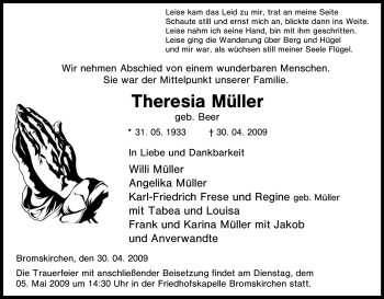 Traueranzeige von Theresia Müller von Tageszeitung