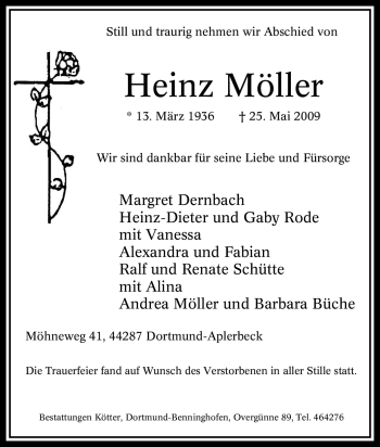 Traueranzeige von Heinz Möller von Tageszeitung