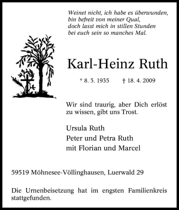 Traueranzeige von Karl-Heinz Ruth von Tageszeitung