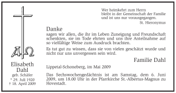 Traueranzeige von Elisabeth Dahl von Tageszeitung