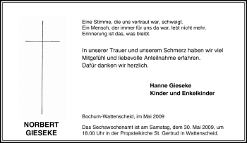 Traueranzeige von Norbert Gieseke von Tageszeitung