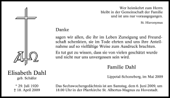 Traueranzeige von Elisabeth Dahl von Tageszeitung