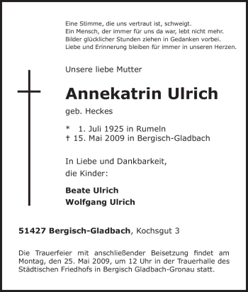 Traueranzeige von Annekatrin Ulrich von Tageszeitung