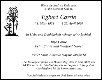 Traueranzeige von Egbert Carrie von Tageszeitung