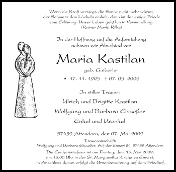 Traueranzeige von Maria Kastilan von Tageszeitung