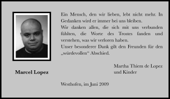Traueranzeige von Marcel Lopez von Tageszeitung