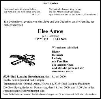 Traueranzeige von Else Amos von Tageszeitung