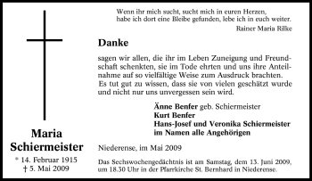 Traueranzeige von Maria Schiermeister von Tageszeitung