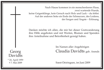 Traueranzeige von Georg Davidts von Tageszeitung