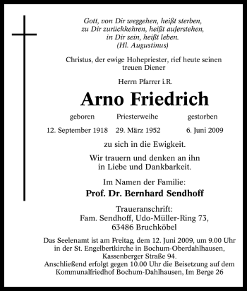 Traueranzeige von Arno Friedrich von Tageszeitung