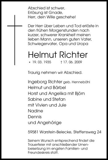 Traueranzeige von Helmut Richter von Tageszeitung