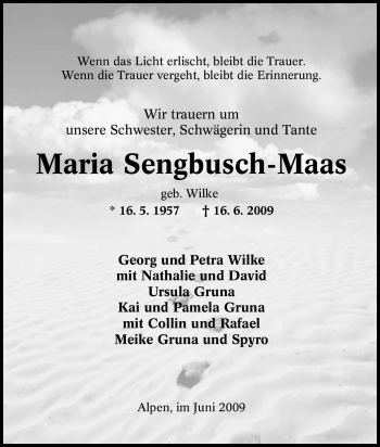Traueranzeige von Maria Sengbusch-Maas von Tageszeitung