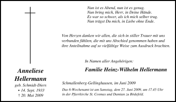 Traueranzeige von Anneliese Hellermann von Tageszeitung