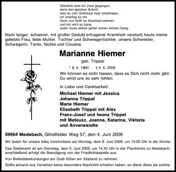 Traueranzeige von Marianne Hiemer von Tageszeitung