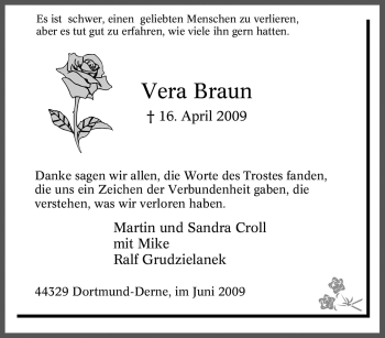 Traueranzeige von Vera Braun von Tageszeitung