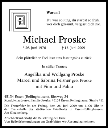 Traueranzeige von Michael Proske von Tageszeitung
