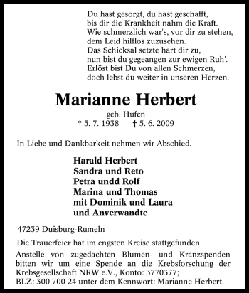 Traueranzeige von Marianne Herbert von Tageszeitung