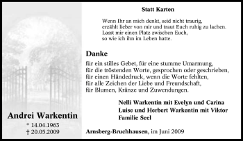 Traueranzeige von Andrei Warkentin von Tageszeitung