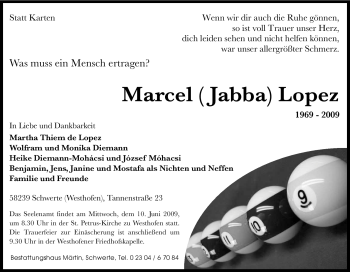 Traueranzeige von Marcel Lopez von Tageszeitung