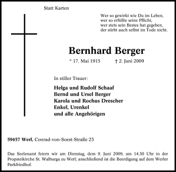 Traueranzeige von Bernhard Berger von Tageszeitung