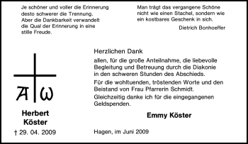 Traueranzeige von Herbert Köster von Tageszeitung