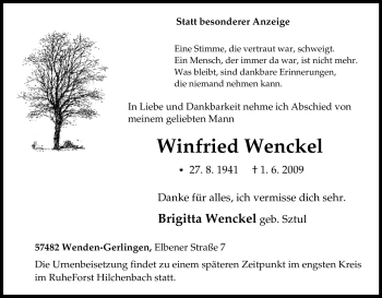 Traueranzeige von Winfried Wenckel von Tageszeitung