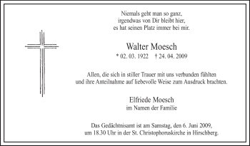 Traueranzeige von Walter Moesch von Tageszeitung