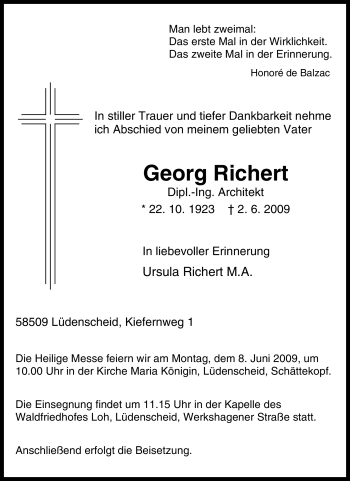 Traueranzeige von Georg Richert von Tageszeitung