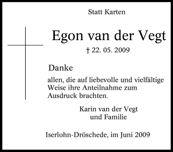 Traueranzeige von Egon van der Vegt von Tageszeitung