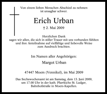 Traueranzeige von Erich Urban von Tageszeitung