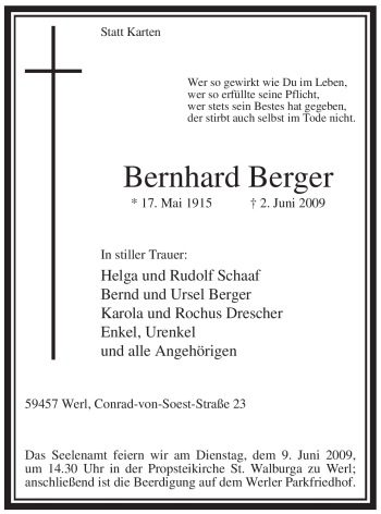 Traueranzeige von Bernhard Berger von Tageszeitung
