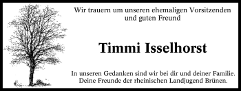 Traueranzeige von Timmi Isselhorst von Tageszeitung