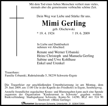 Traueranzeige von Mimi Gerling von Tageszeitung