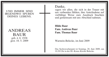 Traueranzeige von Andreas Baur von Tageszeitung