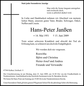 Traueranzeige von Hans-Peter Janßen von Tageszeitung