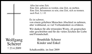 Traueranzeige von Wolfgang Scherer von Tageszeitung